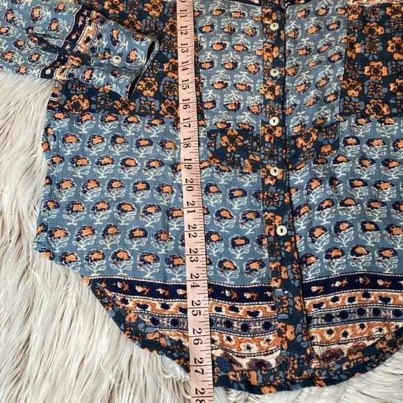 Free People Caravan Floral Button Patchwork Boho Rayon Top XS - Picture 10 of 12